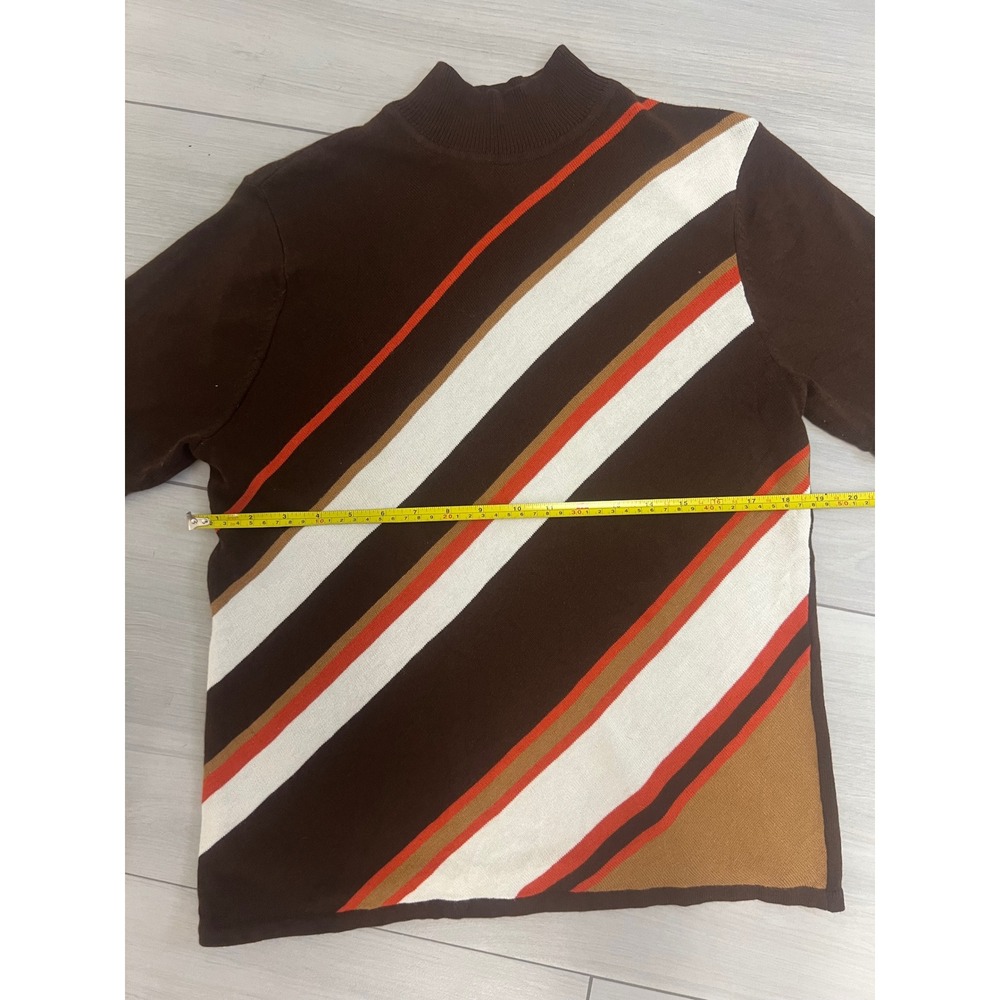 Sag Harbor Sweater Womens Sz M Mock Neck Short Sleeve Brown Stripe Retro - Picture 8 of 8